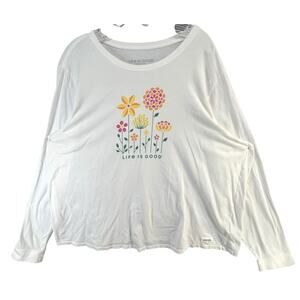 Life Is Good Crusher Lite Tee Womens XXXL White Cotton Linear Garden Classic